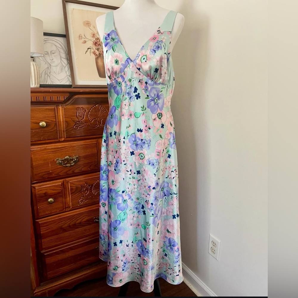 Satin Pastel Floral Midi Dress